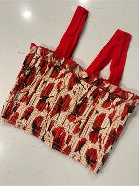 En Saison Red Floral Smocked Tank Top